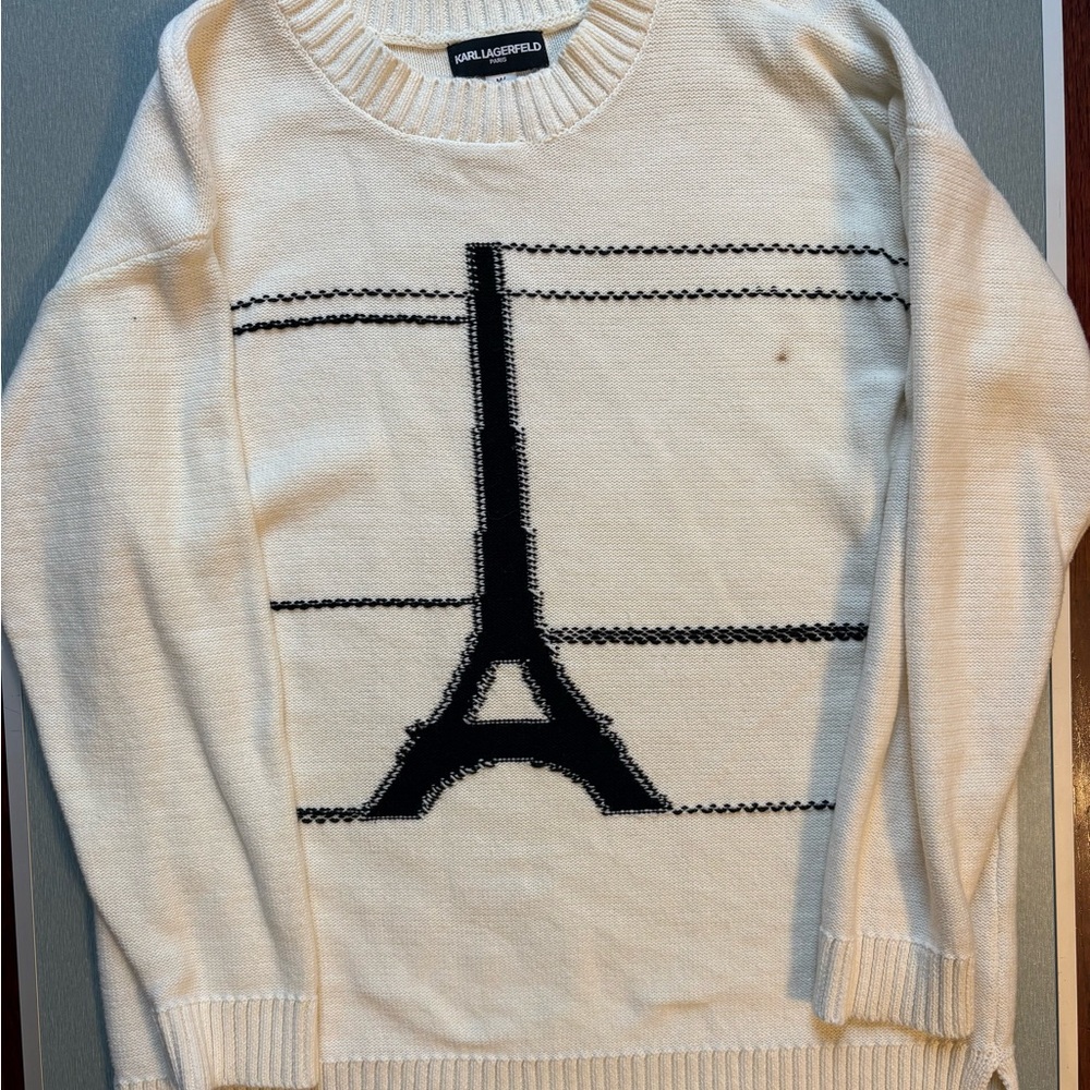 Karl Lagerfeld Ivory Sweater with Black Eiffel Tower Motif